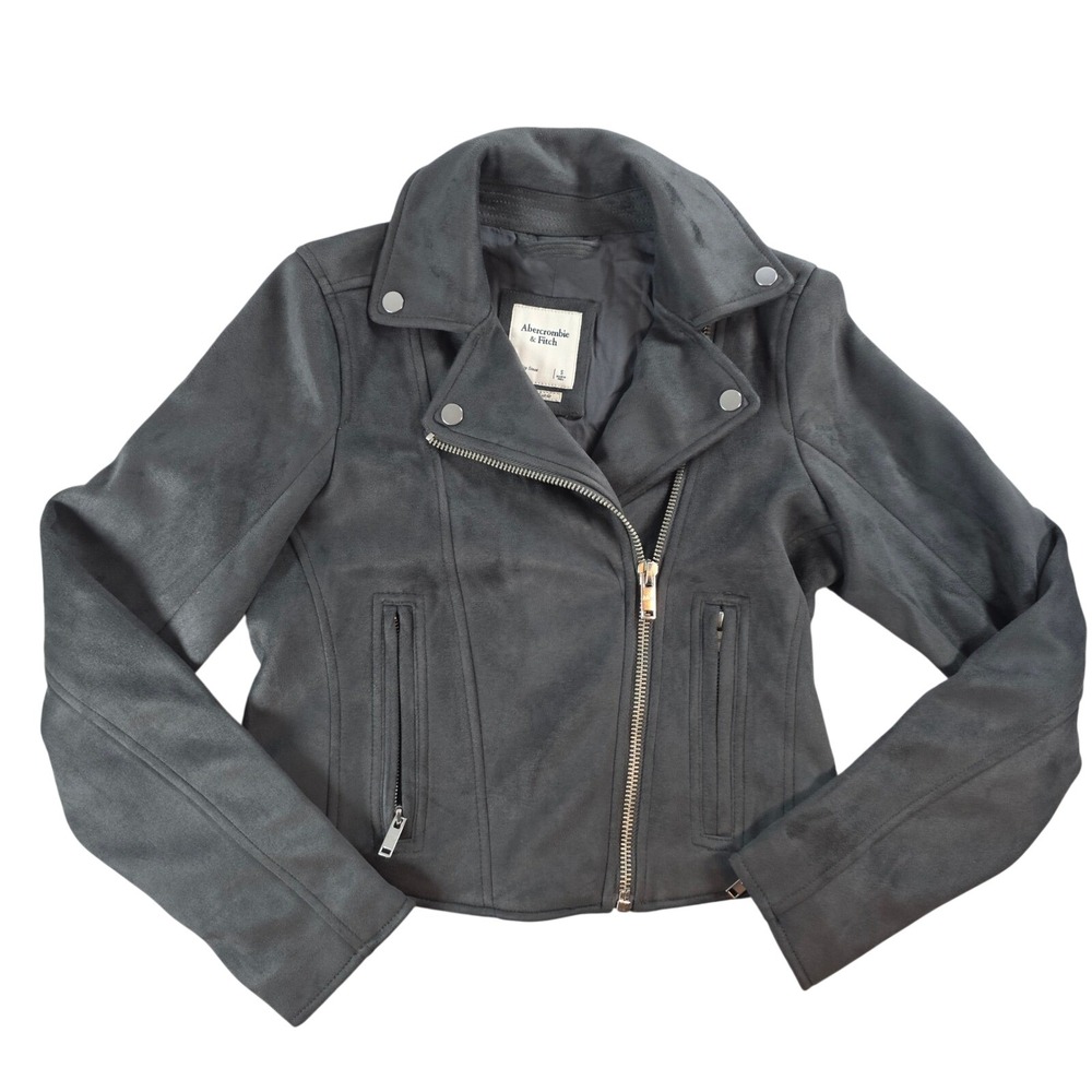 Abercrombie & Fitch Womens S Grey Vegan Suede Moto Jacket Biker Asymmetrical Zip